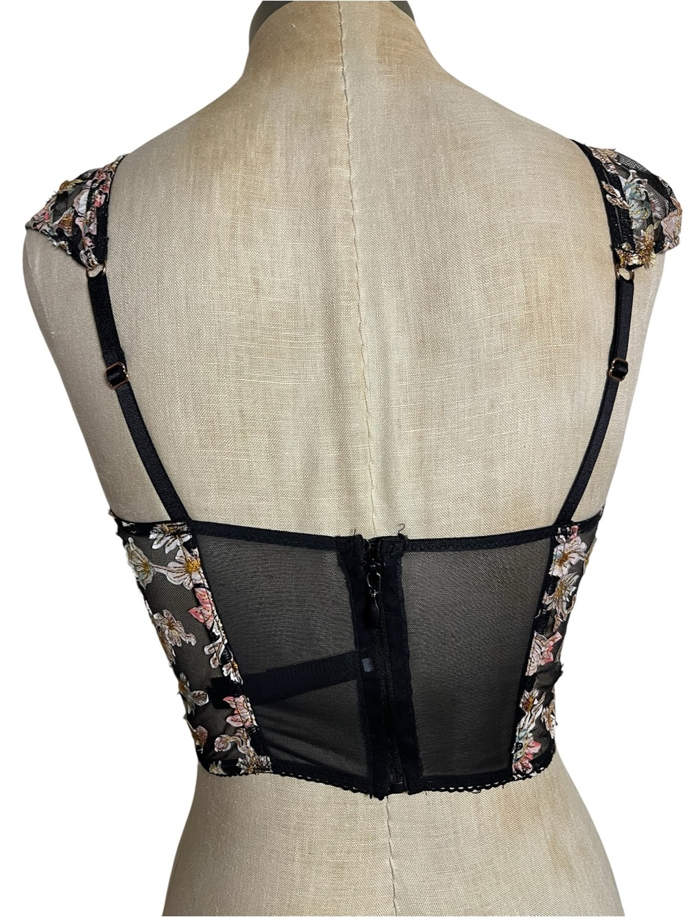 Victoria’s Secret Dream Angels Unlined Corset Top Floral Embroidered Black 34 C - Picture 8 of 10